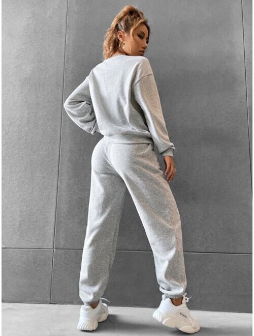 Solid Drop Shoulder Sweatshirt & Sweatpants