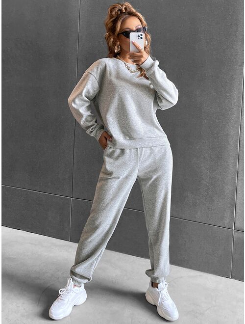 Solid Drop Shoulder Sweatshirt & Sweatpants