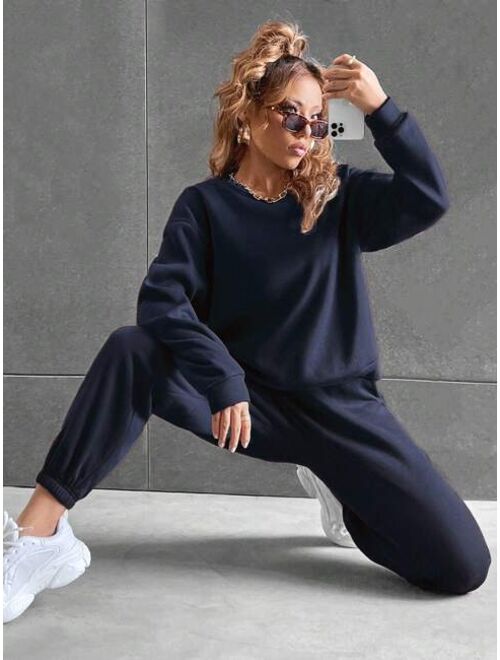 Solid Drop Shoulder Sweatshirt & Sweatpants