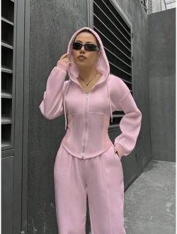 Women's Zip-Up Hooded Top And Pants Set