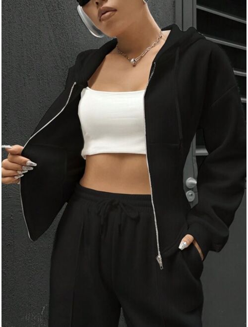 Women's Zip-Up Hooded Top And Pants Set