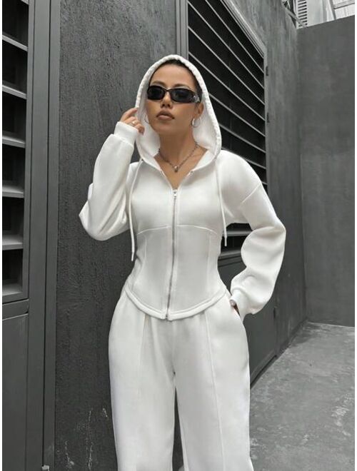 Women's Zip-Up Hooded Top And Pants Set