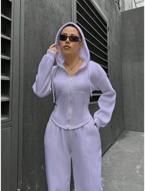 Women's Zip-Up Hooded Top And Pants Set