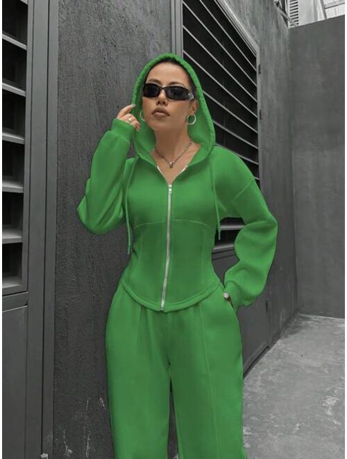 Women's Zip-Up Hooded Top And Pants Set