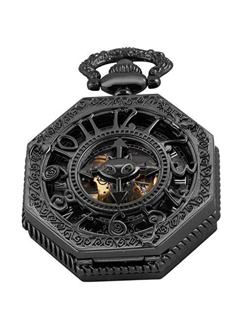 Realpoo Classic Bronze/Black Mechanical Pocket Watches, Mechanical Vintage Bronze/Black Mechanical Pocket Watches Roman Numerals Black Dial Watches