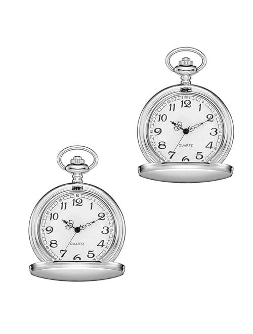 alladaga Set of 2 Classic Pocket Watch with Chain for Men and Women