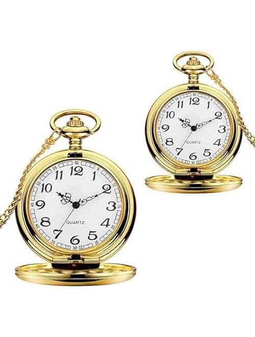 alladaga Set of 2 Classic Pocket Watch with Chain for Men and Women