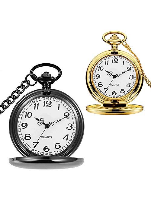 alladaga Set of 2 Classic Pocket Watch with Chain for Men and Women