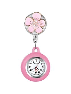 Lancardo Retractable Nurse Watch Clip On Pearl Flower Patterns Badge with Secondhand Stethoscope Lapel Fob Pocket Watch Doctor Nurse Watch for Women and Men Nurse Day