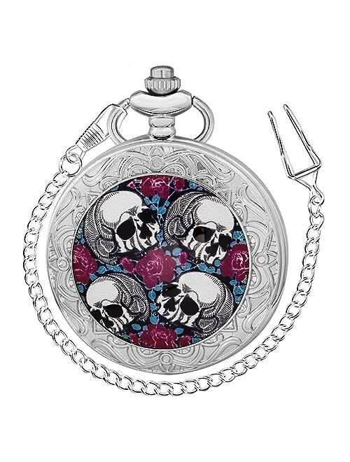 Tiong Cool Retro Pattern Theme Quartz Pocket Watch with Chain Gifts for Father's Days Birthdays