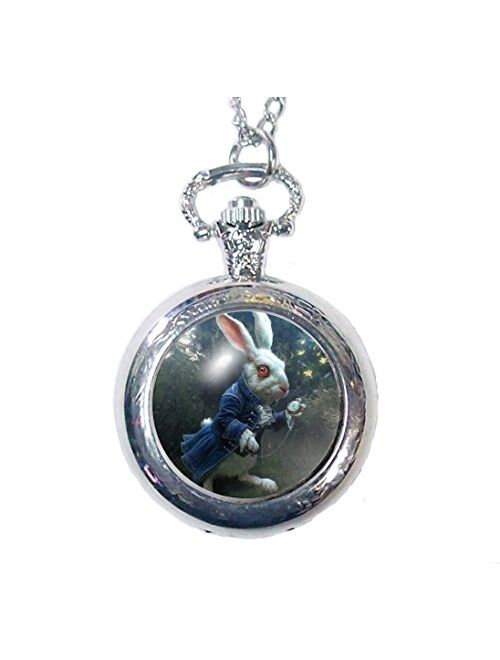 Joyplancraft Alice in Wonderland Inspired Pocket Watch Necklace Mr. White Rabbit Mysterious Garden Dome Necklace