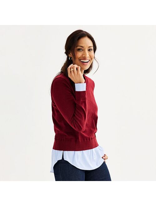 Women's Croft & Barrow Crew Neck Twofer Sweater