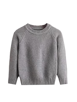 MSTOZE Baby Boy Girls Cable Knit Sweater Long Sleeve Round Neck - Unisex Kids Pure Color Cotton Pullover,for 6M-4T Infant