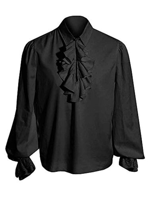 Runcati Mens Halloween Pirate Medieval Shirts Ruffle Renaissance Costume Tee Viking Mercenary Scottish Jacobite Ghillie Tops