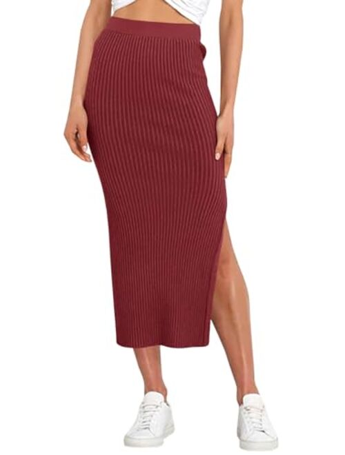 Runcati Women's Bodycon Knitted Pencil Skirts Elastic Split High Waisted Midi Skirt