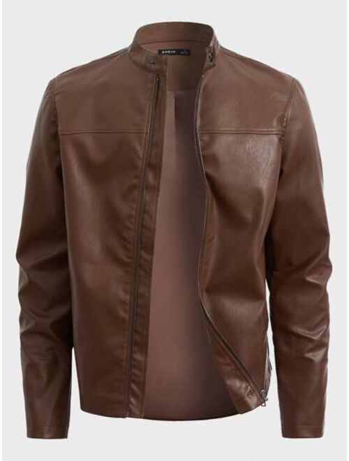 Manfinity Homme Men Zip Up PU Leather Jacket