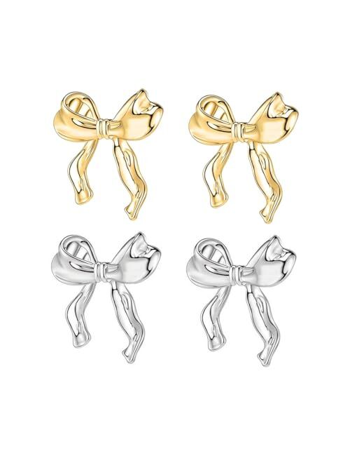 Lezmoii Bow Earrings Gold Bow Earrings for Women Ribbon Earrings Bow Jewelry