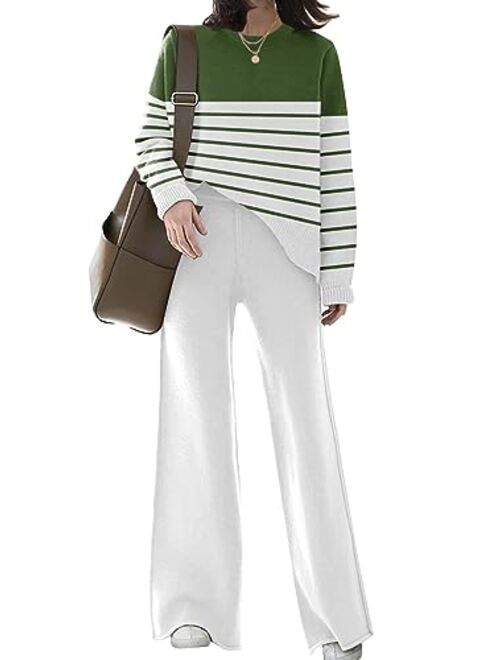 ETCYY NEW Womens Elegant Lounge Sets Knitted Sweatsuit Sets 2 Piece Outfits with Sweater Tops and Wide Leg Sweatpants