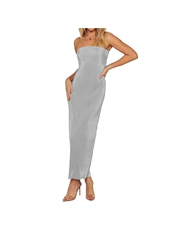 Axupico Women Sexy Backless Maxi Dress Sleeveless Halterneck Solid Slim Fit Bodycon Formal Cocktail Dress for Party