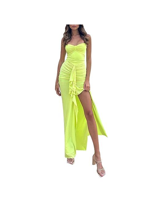 Axupico Women Sexy Backless Maxi Dress Sleeveless Halterneck Solid Slim Fit Bodycon Formal Cocktail Dress for Party