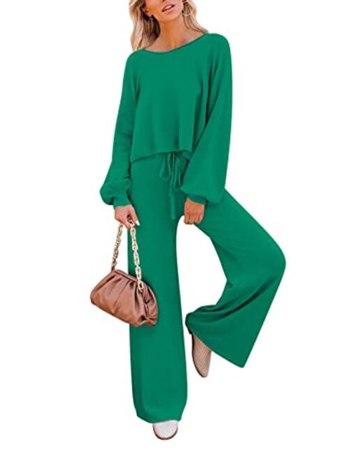 Viottiset Women's 2 Piece Outfits Sweatsuit Casual Knit Pullover Sweater Pajamas Lounge Set