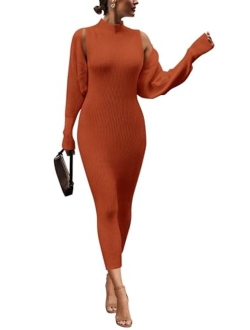 Womens Fall 2 Piece Outfits Bodycon Maxi Tank Pullover Sweater Dress And Long Sleeve Cropped Cardigan Knit Sets