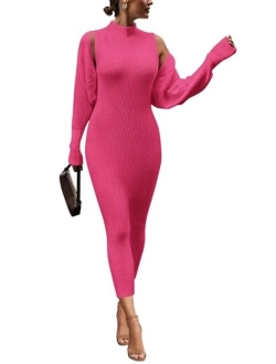 Womens Fall 2 Piece Outfits Bodycon Maxi Tank Pullover Sweater Dress And Long Sleeve Cropped Cardigan Knit Sets