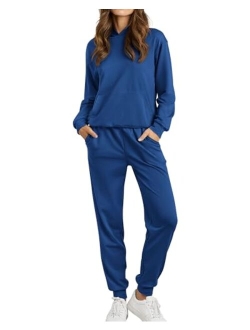 BTFBM Womens Sweat Suits 2 Piece Set Long Sleeve Hoodie Drawstring Sweatpants Jogger Set Casual Lightweight Tracksuits