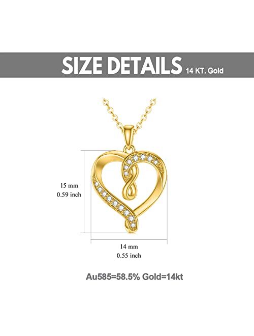 Ayafee Solid 14K Gold Heart Necklace for Women Yellow Gold Infinity Love Heart Pendant Necklace with Moissanite for Mom Wife Girlfriend