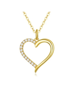 FENCCI 14K Gold Heart Necklace for Women, Gold Heart Pendant Necklace Classic Fine Jewelry Anniversary Birthday Christmas Gifts for Women Girls Mom Wife Girlfriend Her, 1