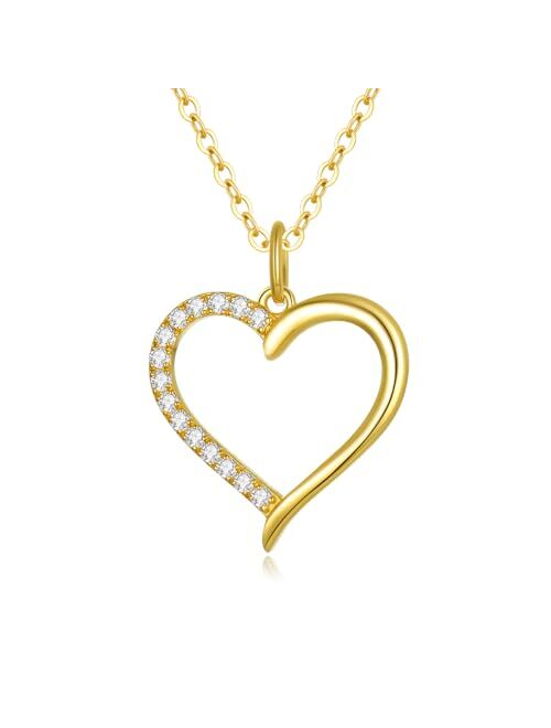 FENCCI 14K Gold Heart Necklace for Women, Gold Heart Pendant Necklace Classic Fine Jewelry Anniversary Birthday Christmas Gifts for Women Girls Mom Wife Girlfriend Her, 1