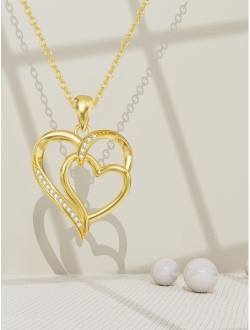 Cpckolf 14K Real Gold Heart Necklace for Women, Solid Gold Double Heart/Interlocking Heart / 2 Hearts Connected Pendant Necklace Birthday Anniversary Mother's Day Gift fo
