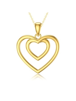 Cpckolf 14K Real Gold Heart Necklace for Women, Solid Gold Double Heart/Interlocking Heart / 2 Hearts Connected Pendant Necklace Birthday Anniversary Mother's Day Gift fo