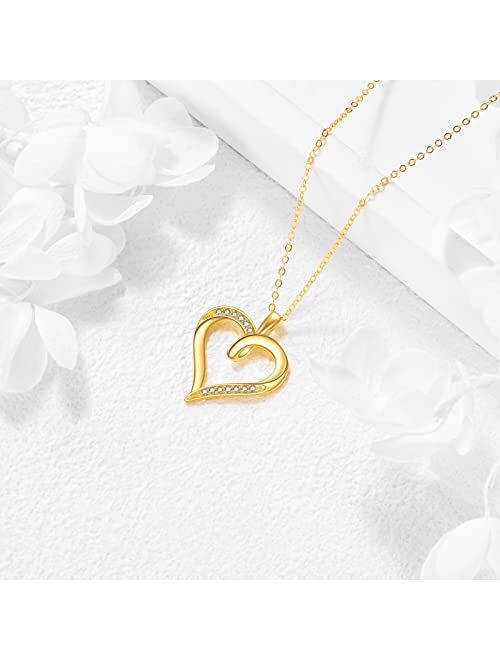 KECHO 14K Yellow Gold Heart Pendant Forever Love Necklace Fine Dainty Jewelry Birthday Gifts for Women Girlfriend