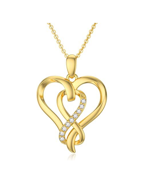 SISGEM 14K Real Gold Heart Necklace for Women,Yellow Gold Love Pendant Necklace Triple Hearts Jewerly Gifts for Birthday Anniversary 16+1+1 inch