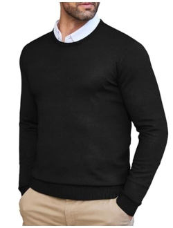 Men's Dress Crew Neck Sweater Slim Fit Lightweight Long Sleeve Sweater