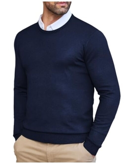 Men's Dress Crew Neck Sweater Slim Fit Lightweight Long Sleeve Sweater