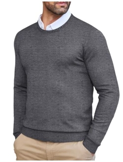 Men's Dress Crew Neck Sweater Slim Fit Lightweight Long Sleeve Sweater