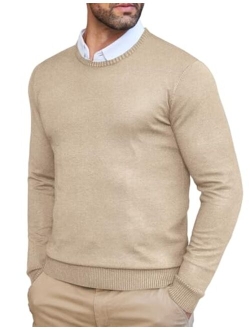 Men's Dress Crew Neck Sweater Slim Fit Lightweight Long Sleeve Sweater