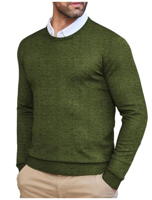 COOFANDY Men's Dress Crew Neck Sweater Slim Fit Lightweight Long Sleeve Sweater