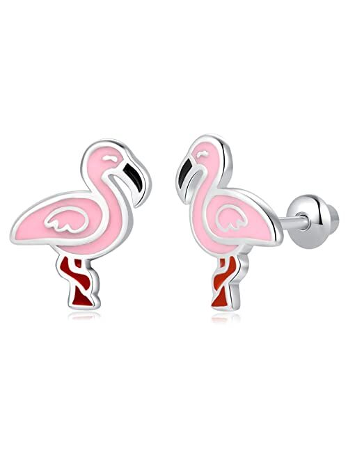 Betty&Sarah Cute Butterfly Cat Ladybug Unicorn Turtle Angel Flamingo Stud Earrings for Girls and Women - Sterling Silver Hypoallergenic Animal Earrings with Secure Screw 