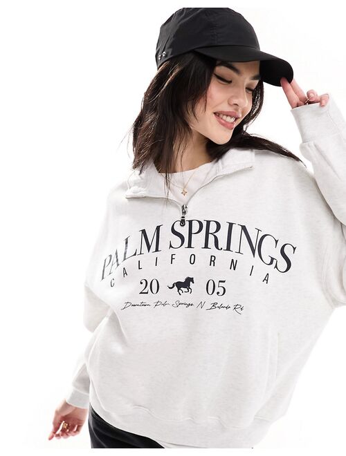 Bershka 1/4 'Palm Springs' sweatshirt in gray