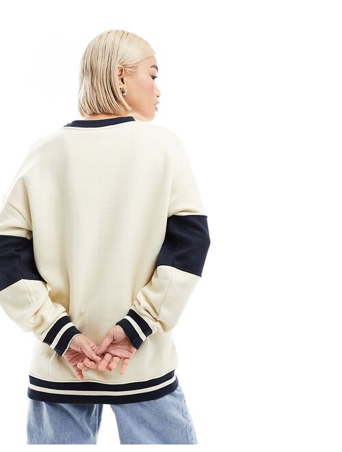 Daisy Street paneled stripe Los Angeles sweatshirt in stone and navy