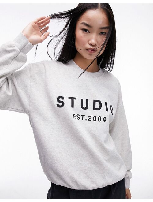 Topshop graphic rubberized studio est 2004 oversized sweat in gray heather