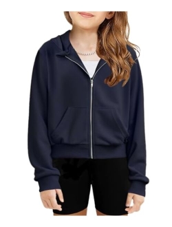 Girls Zip Up Cropped Hoodies Casual Long Sleeve Sweatshirts Jackets with Pockets