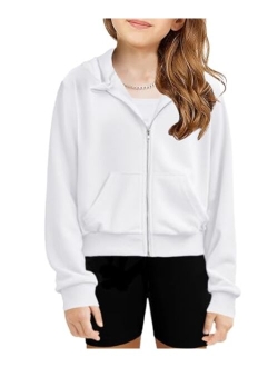 Girls Zip Up Cropped Hoodies Casual Long Sleeve Sweatshirts Jackets with Pockets