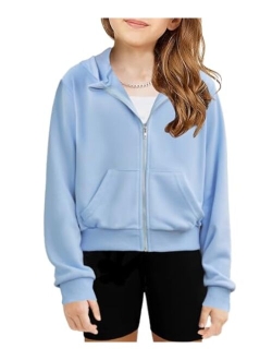 Girls Zip Up Cropped Hoodies Casual Long Sleeve Sweatshirts Jackets with Pockets