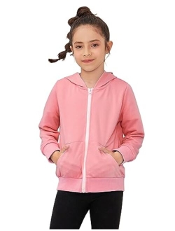 Girls Zip-up Hoodie Long Sleeve Sweatshirt Jacket Tops Fall Loose Shirt with pocket