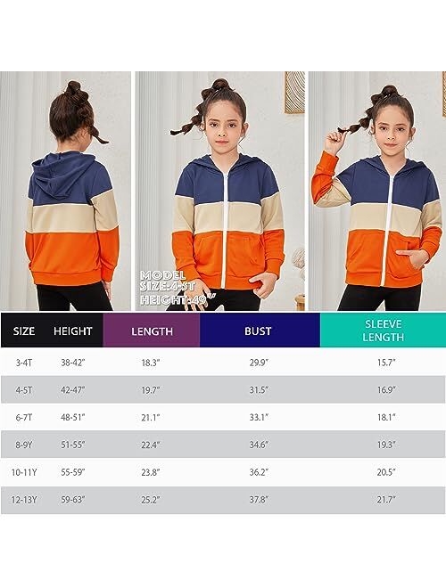 Jxstar Girls Zip-up Hoodie Long Sleeve Sweatshirt Jacket Tops Fall Loose Shirt with pocket