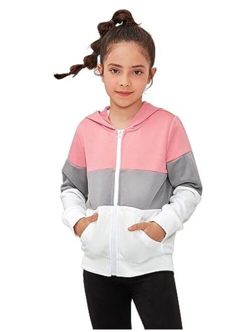 Jxstar Girls Zip-up Hoodie Long Sleeve Sweatshirt Jacket Tops Fall Loose Shirt with pocket